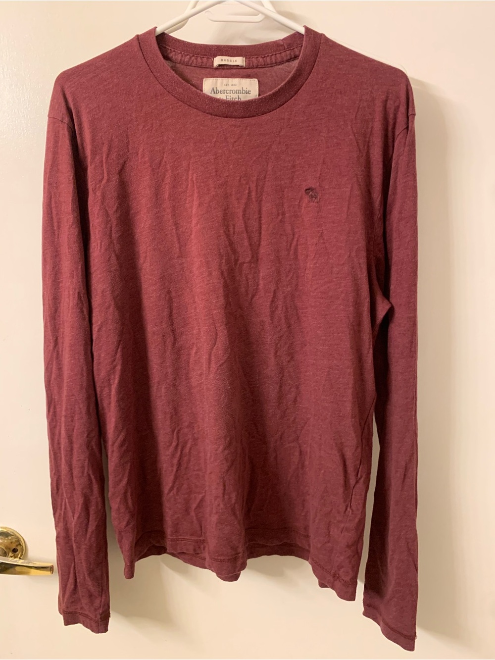 Abercrombie & Fitch Men's Long Sleeve Crew Neck Shirt - Maroon